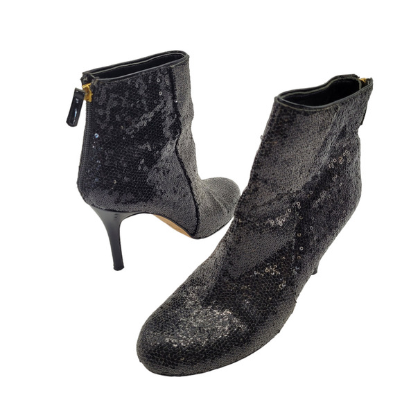 Kate Spade Womens Kleo Sequin Stiletto black Ankle Boots Booties Sparkle sz 10.5 - Picture 1 of 7
